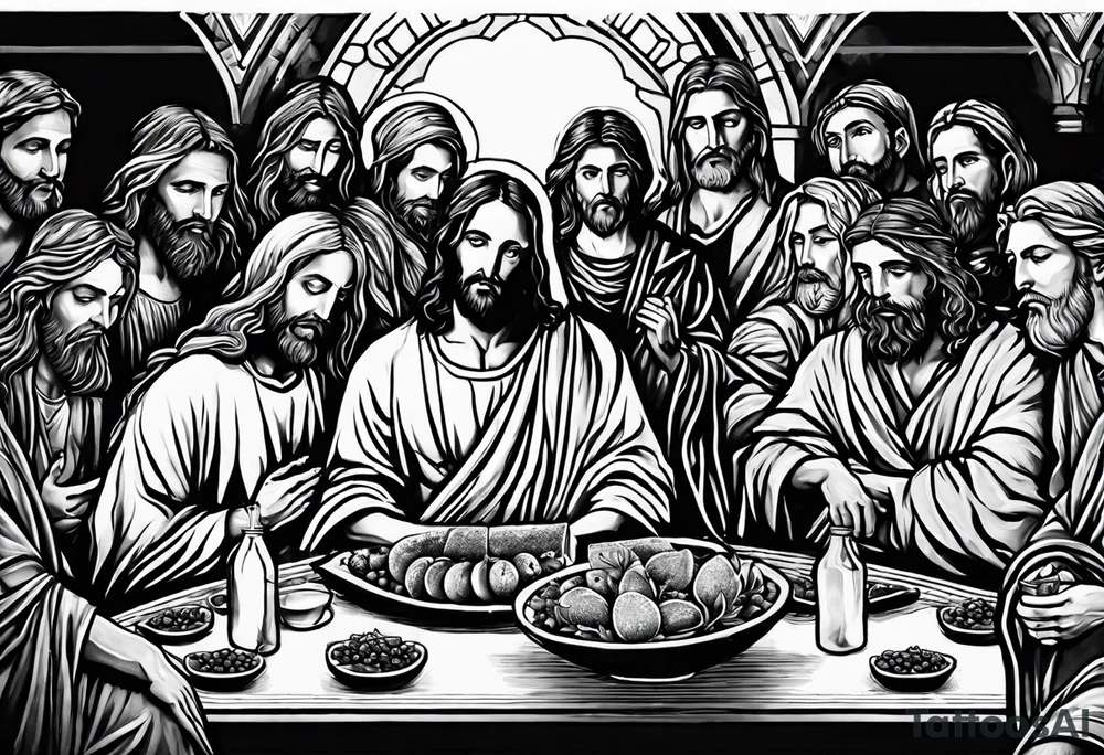 jesus at the last supper eating a watermelon tattoo idea