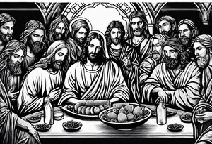jesus at the last supper eating a watermelon tattoo idea
