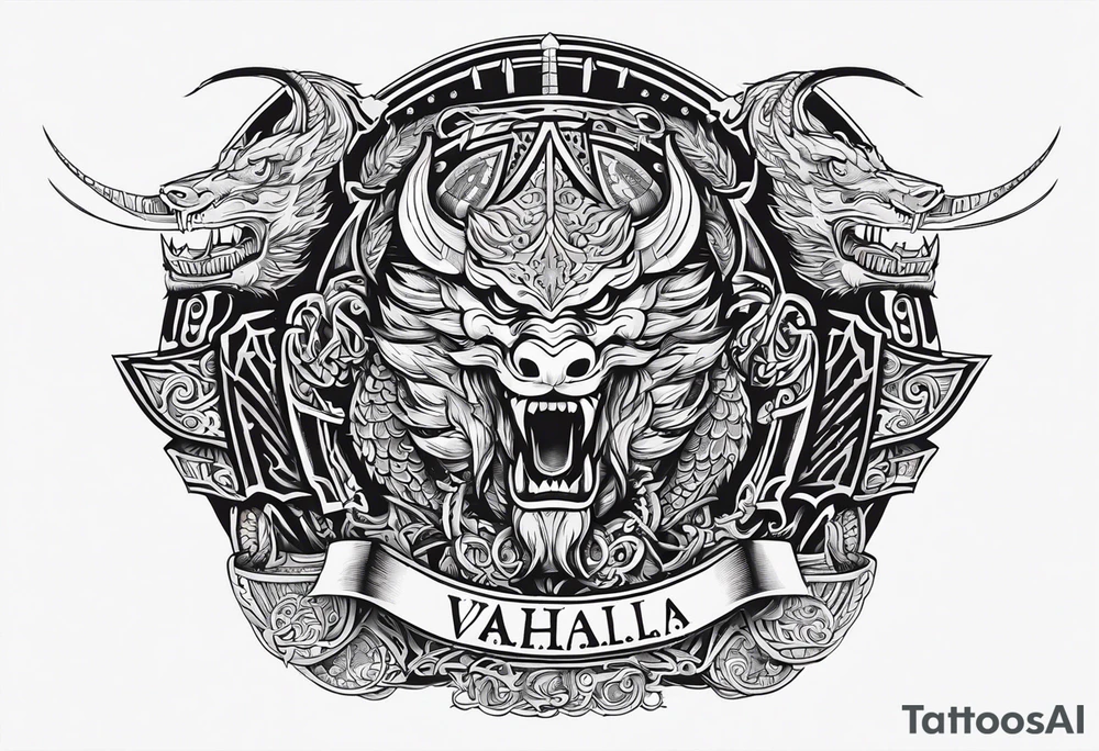 Valhalla sword shield viking ship dragon head tattoo idea Valhalla sword shield viking ship dragon head tattoo idea