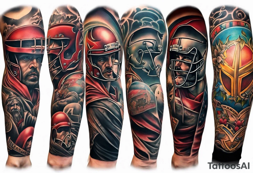 Arm sleeve 

American football coach, high school teacher, husband, father, dead mother, cross tattoo idea