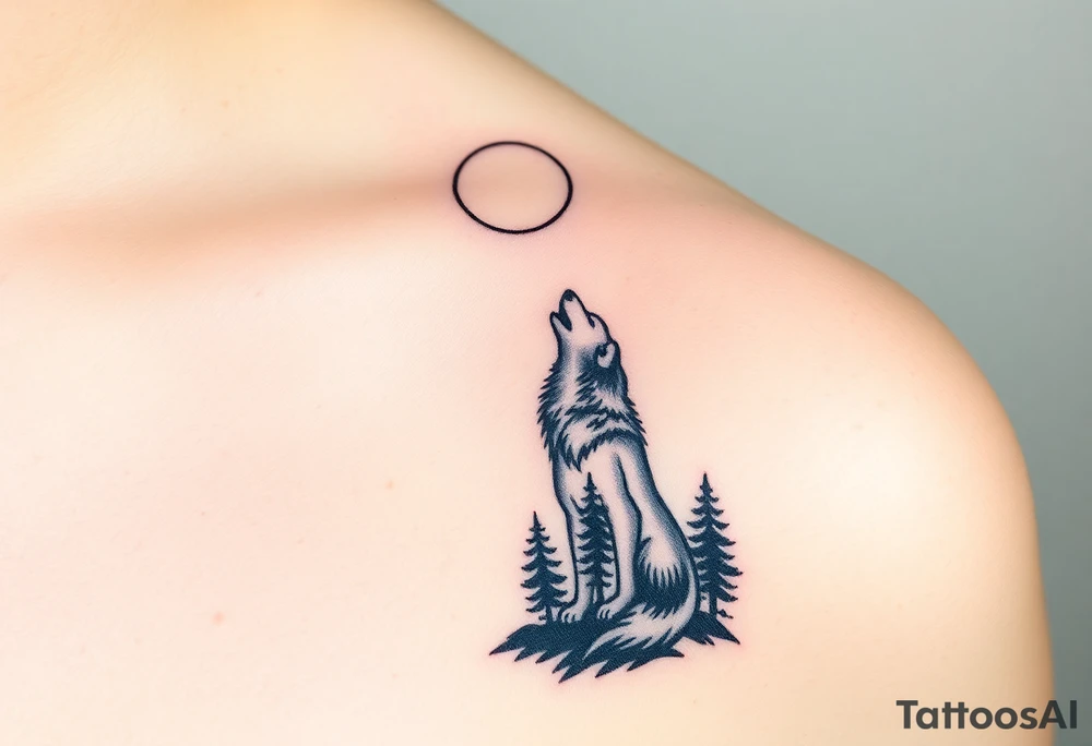 Lone wolf howling at the moon in the forest in the night Columba star tattoo idea