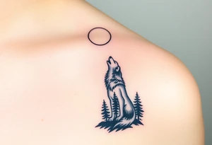 Lone wolf howling at the moon in the forest in the night Columba star tattoo idea