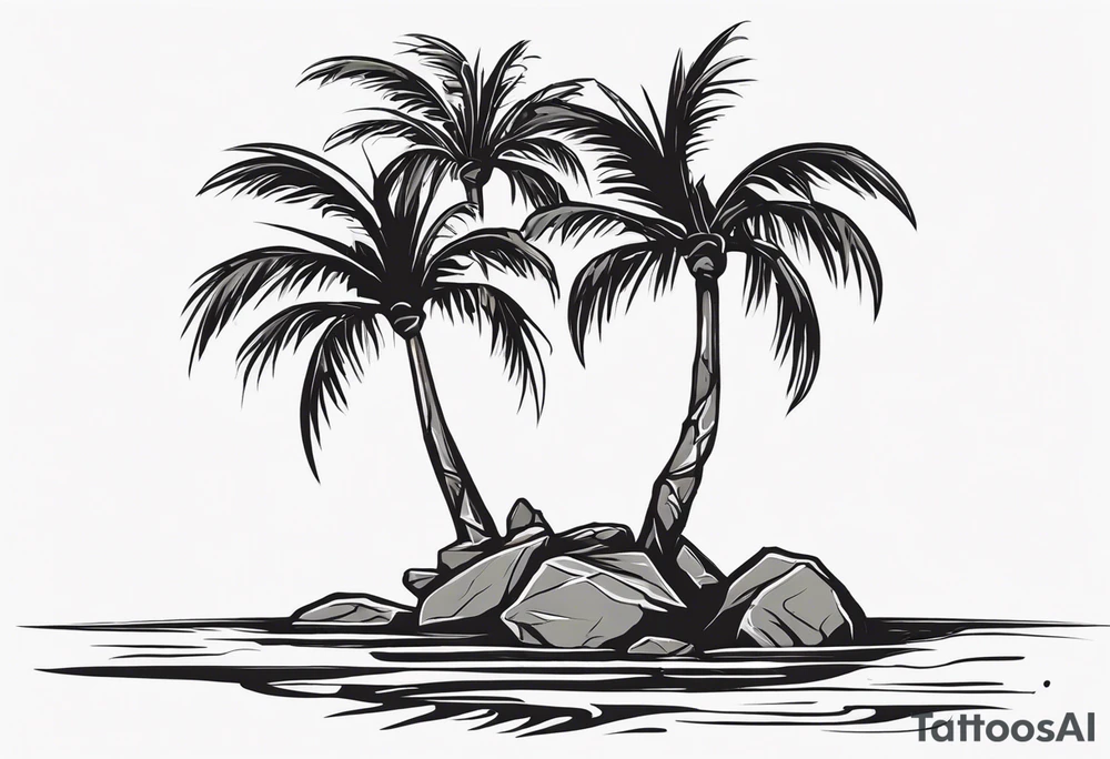 A wax palm grows resiliently from rocky soil, symbolizing growth and resilience. The tree roots are embedded in cracked rock, with a hint of water flowing from the rocks to signify life and nourishment. The design emphasizes the strength of nature’s endurance, with the wax palm standing tall and vibrant. tattoo idea