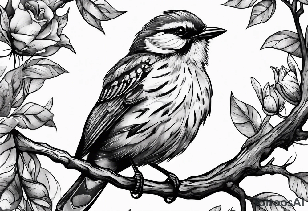 Bird powerfully looking while on a branch tattoo idea
