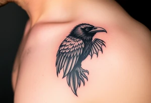 Powerful mythical creature that is half raven half peackock tattoo idea