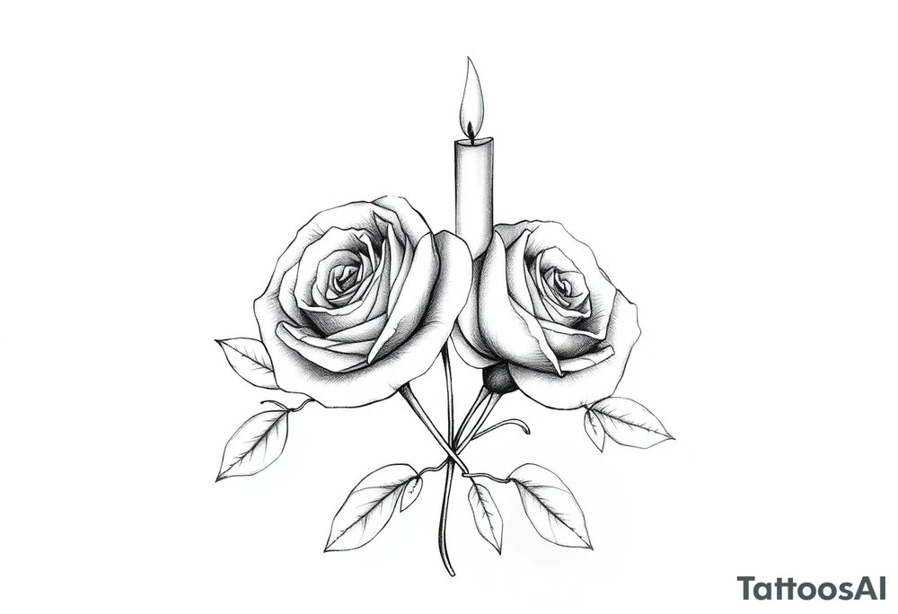blue,Passed love one, two roses, two candles, hearts tattoo idea