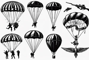 man parachute and shooting guns tattoo idea