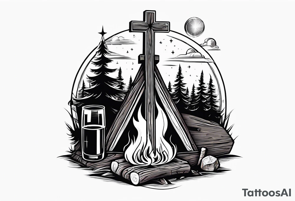 christian 
cross, campfire, golf , whiskey glass, cabin tattoo idea