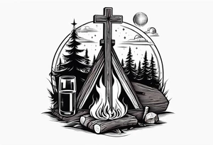 christian 
cross, campfire, golf , whiskey glass, cabin tattoo idea