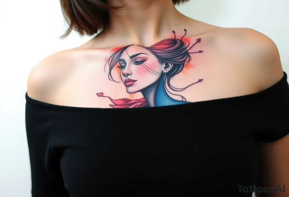 Desenhe uma tatuagem que simbolize uma mulher feminista de 41 anos, mãe de dois filhos homens, independente e filósofa inspirada nas teorias de Deleuze. A tatuagem deve expressar força, liberdade e conexão com a multiplicidade da vida, incorporando elementos abstratos e fluidos, com linhas que sugiram movimento e transformação contínua. Evite clichês e busque um design original e significativo. tattoo idea