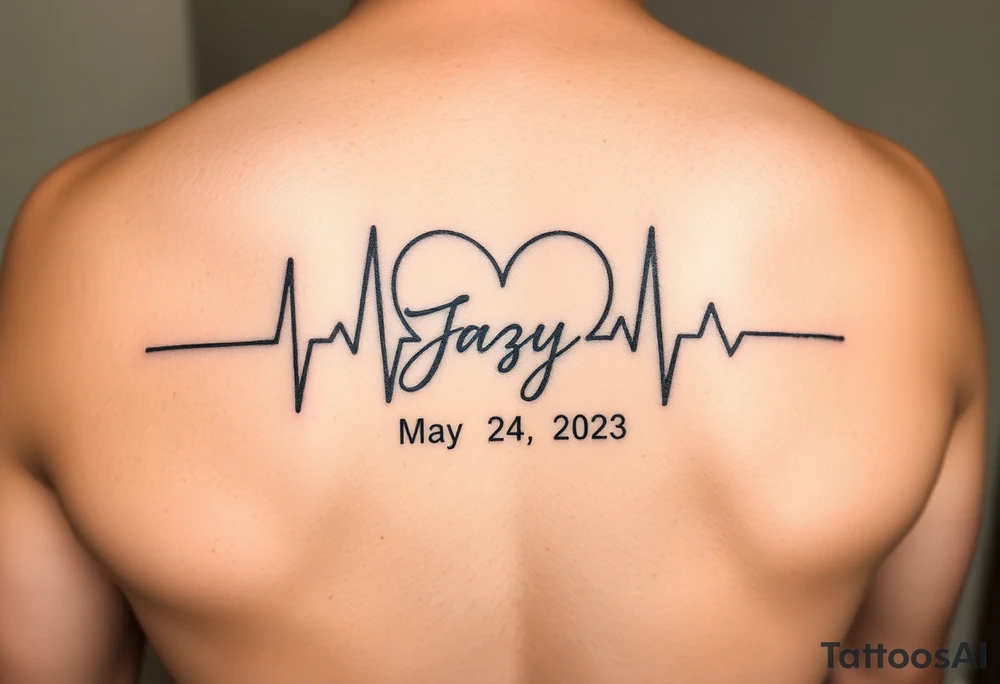 faded heart beat outline for a deceased best friend with the name Jazy and the date May 24,2023 
incorporated tattoo idea