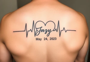 faded heart beat outline for a deceased best friend with the name Jazy and the date May 24,2023 
incorporated tattoo idea