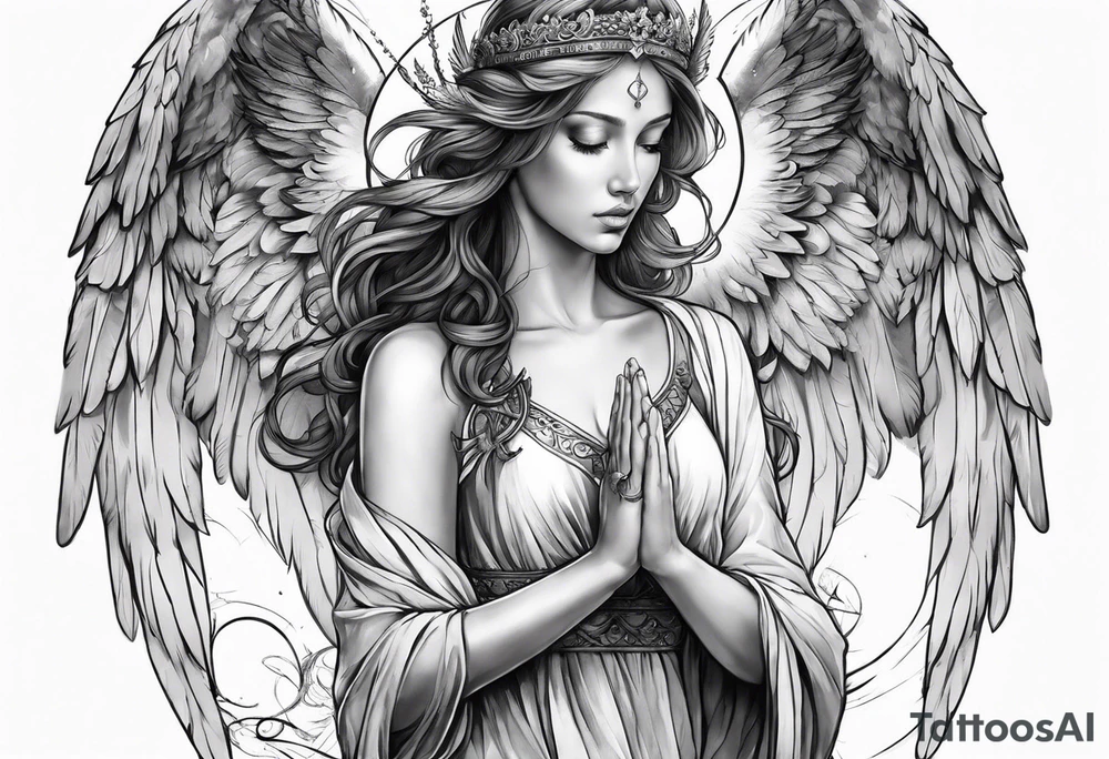 Angel with prayer hands tattoo idea