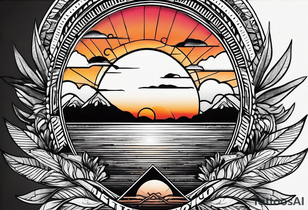 Simple tattoo of a sunset with the inscription Memento mori tattoo idea
