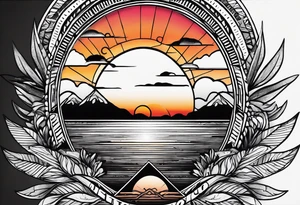 Simple tattoo of a sunset with the inscription Memento mori tattoo idea