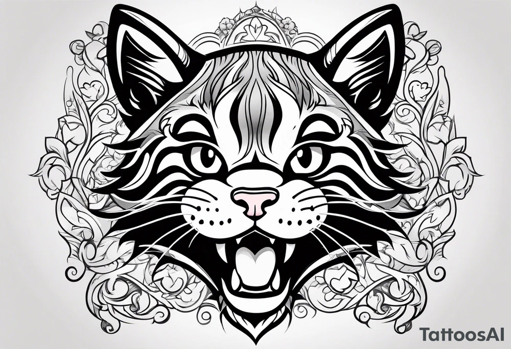 Super cute cartoon happy wildcat cub tattoo idea