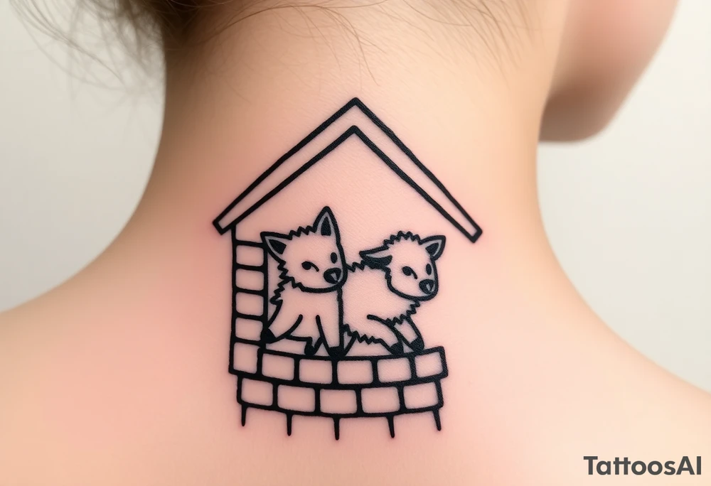 Three little pigs nursery Wolf and sheep as one hybrid 
animal hiding in a brick house from the big bad wolf I'll huff and puff and blow ur house down tattoo idea