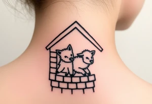 Three little pigs nursery Wolf and sheep as one hybrid 
animal hiding in a brick house from the big bad wolf I'll huff and puff and blow ur house down tattoo idea