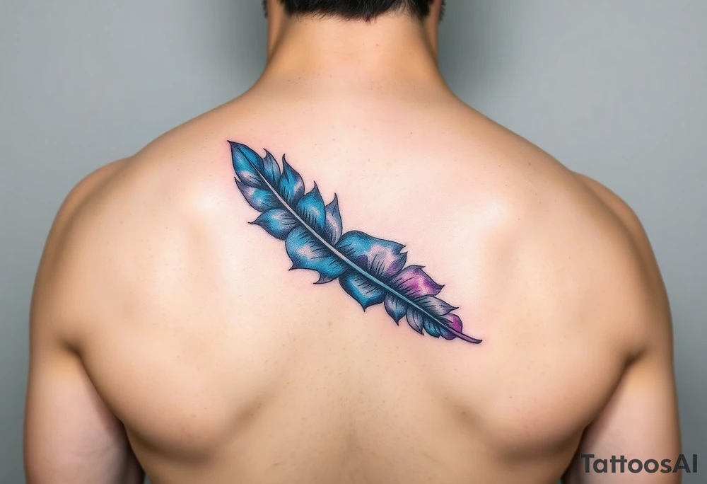 Feather with blues and purple tattoo idea