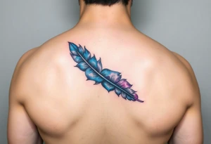 Feather with blues and purple tattoo idea