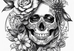 SKULL FULL FACE WITH FLOWER tattoo idea