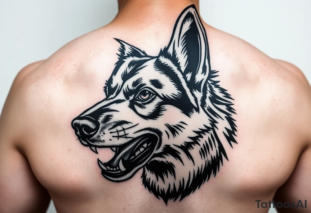 German Shepherd snarling and looking angry. tattoo idea