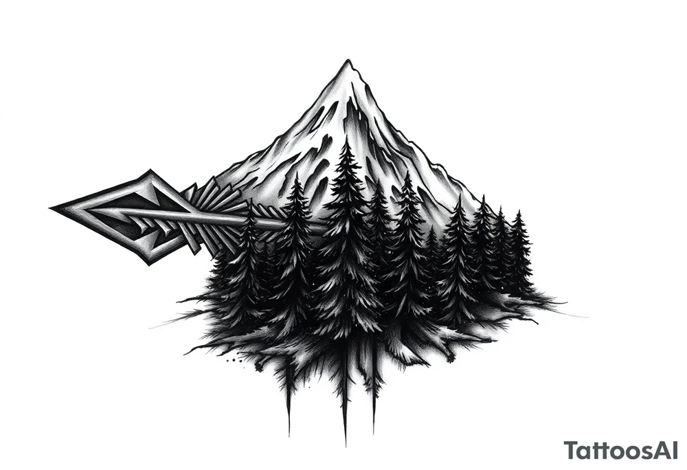 Arrow the Arrowhead is a mountaintop
The Fletching is made of Pine Trees tattoo idea