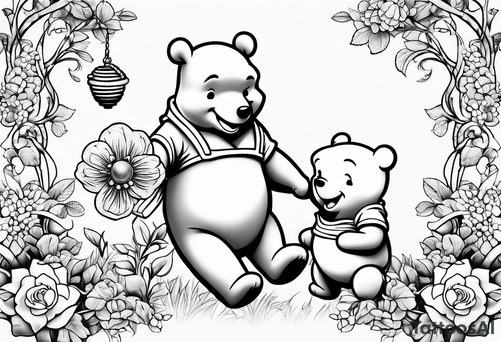 Winnie Pooh holding hand in the honey tattoo idea