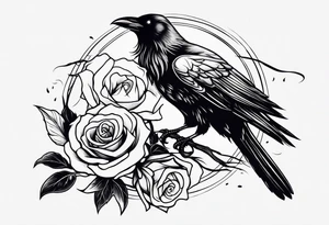 a raven holding a rose in a thunderstorm tattoo idea