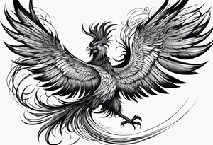 asian elegant long feathered phoenix
in flight tattoo idea