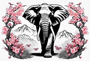Elephant with cherry blossom tree tattoo idea