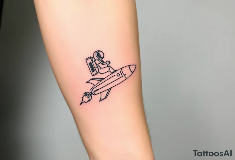 Rocket ship with smoke with astronaut riding it tattoo idea