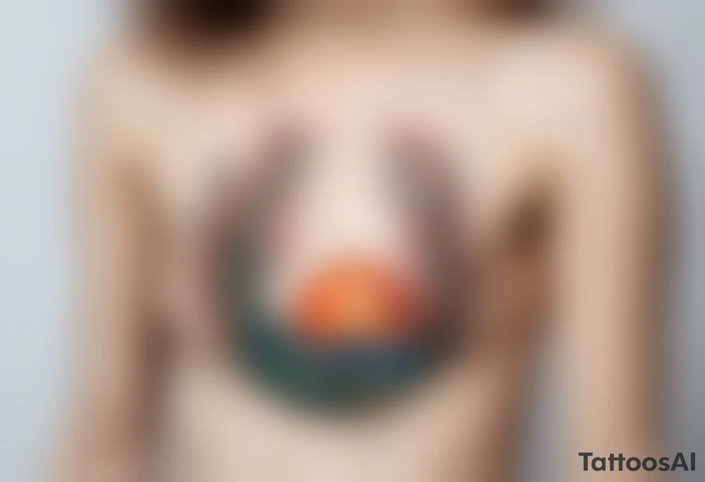 Small tattoo of ocotillo plant on the chest of a woman in the shape of a crescent, Van Gogh style, vibrant colors, high quality, Van Gogh style, vibrant colors, detailed, professional, atmospheric lighting tattoo idea