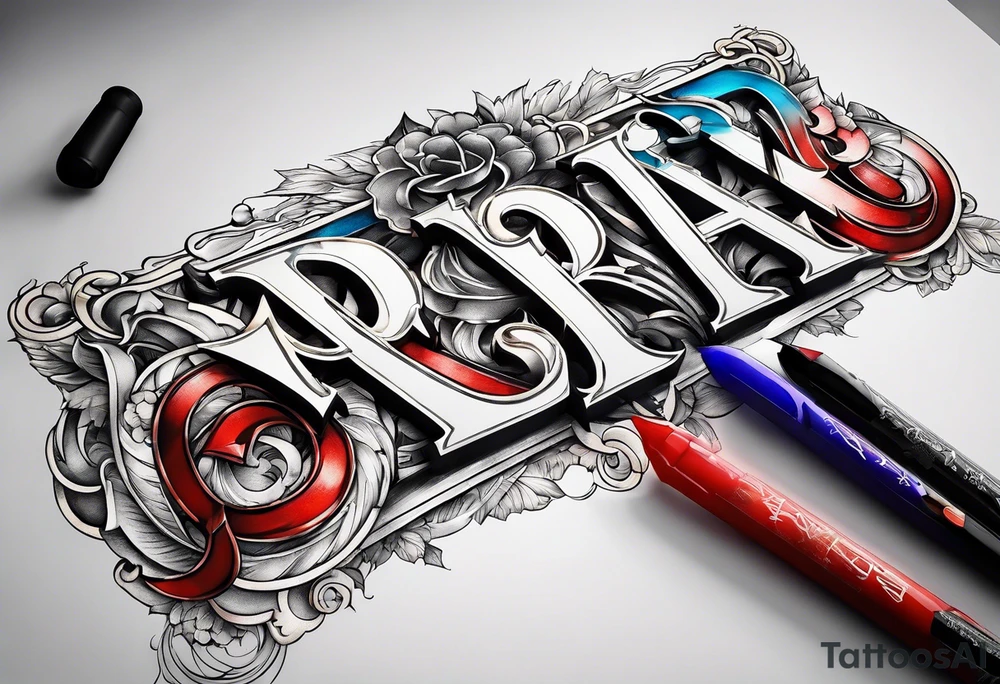 The letters AR together with the words always ready going down the side of the letters tattoo idea