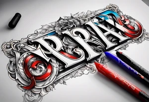 The letters AR together with the words always ready going down the side of the letters tattoo idea