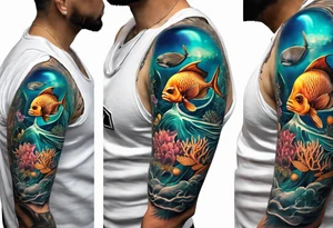 An ocean themed half sleeve with no ocean creatures tattoo idea