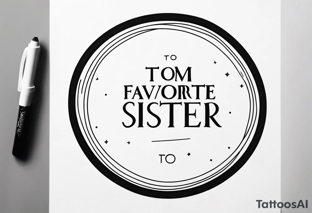 simple, thin line tattoo with the words "to my favorite sister" in a circle around a tattoo tattoo idea