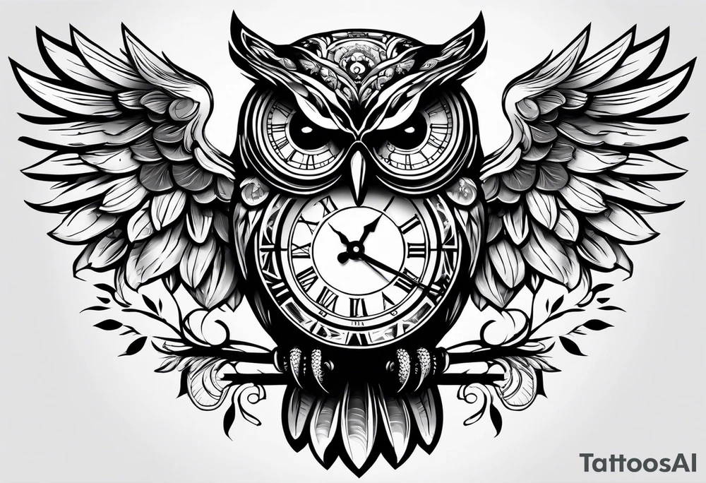 owl with a clock. time is running out tattoo idea
