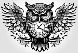 owl with a clock. time is running out tattoo idea