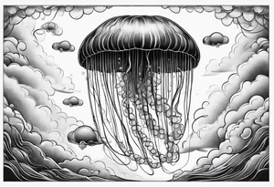 jellyfish with a small head and really long tentacles. Add clouds behind it like it’s floating in the sky tattoo idea
