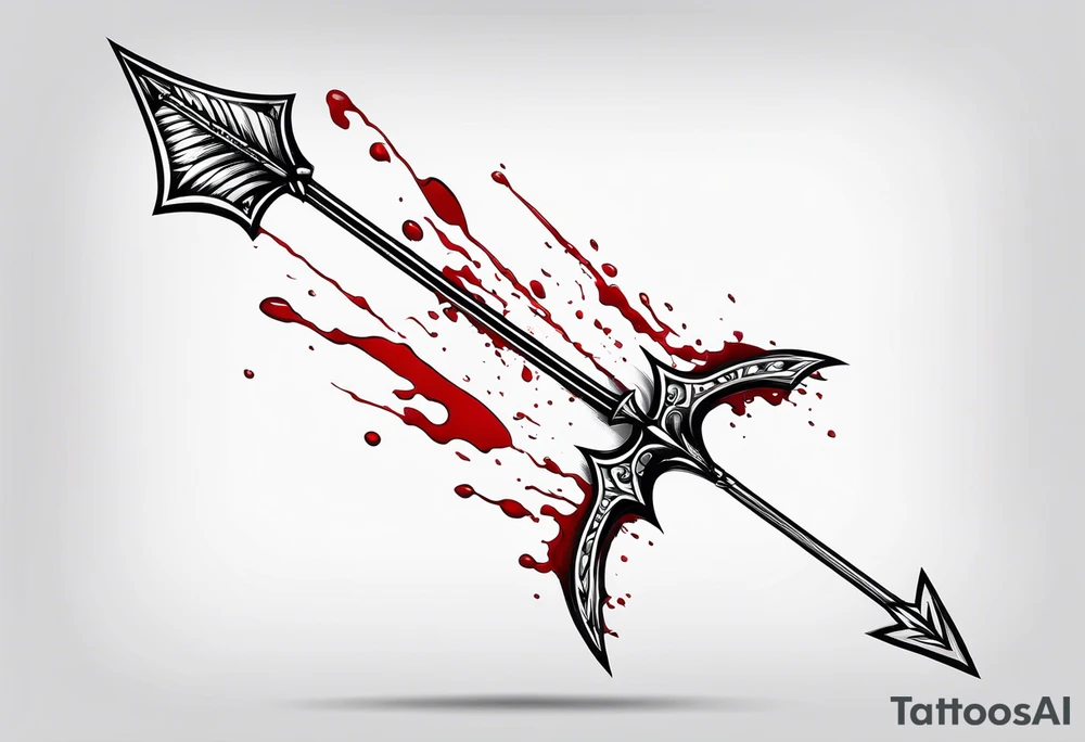 an arrow with a drip of blood on the tip of it simple line art tattoo idea