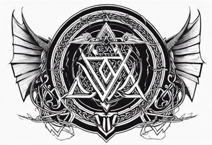 Valhalla sword shield dragon axe barbed wire chains valknut fire tattoo idea