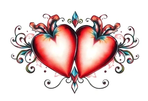 Two hearts surrounded by filigree and crystal or gem accents tattoo idea