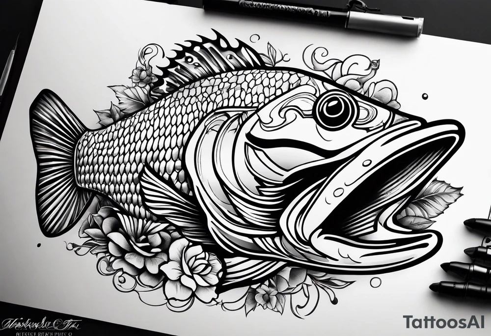 Line work bass tattoo idea