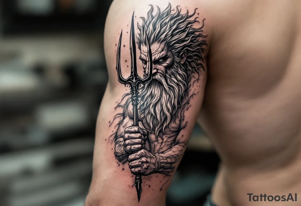 poseidon with trident tattoo idea