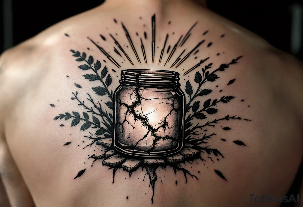 design a tattoo based on “treasures in jars of clay”design a jar that is slightly cracked with some rays of light coming out. tattoo idea