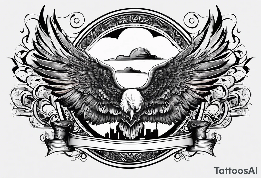 The word Glenn on a banner with angel wings tattoo idea