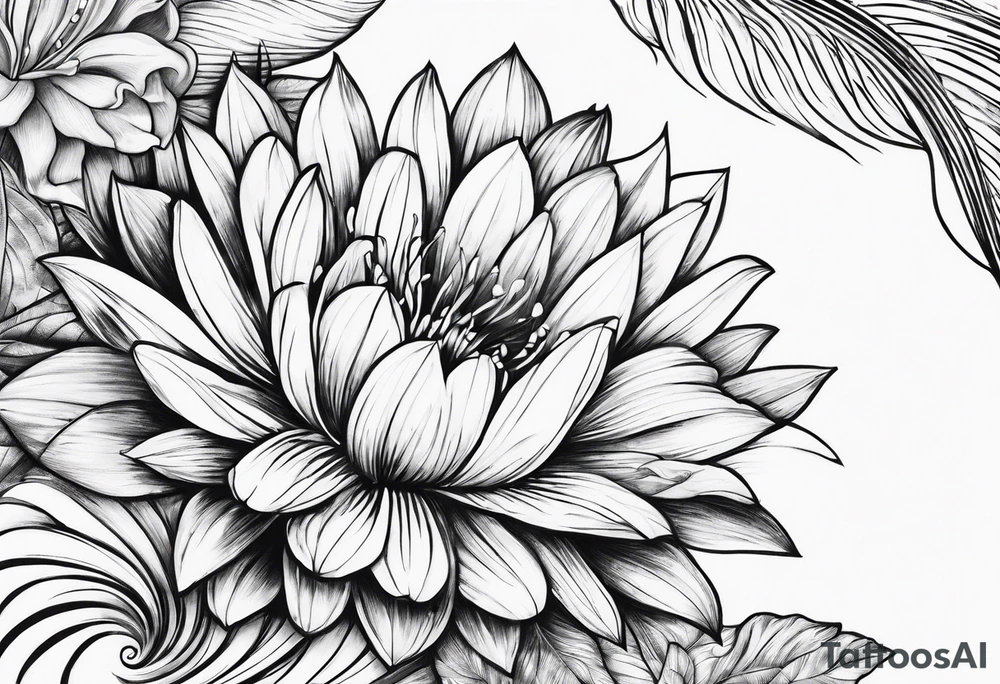 wave,, flower, palm tattoo idea