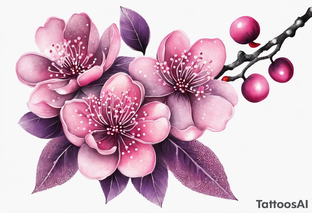 Flower crown pink and purple cherry blossoms huge tattoo idea