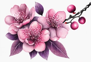 Flower crown pink and purple cherry blossoms huge tattoo idea